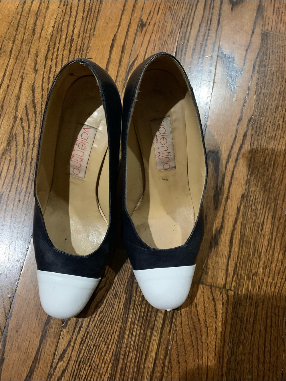 Vintage Valentino Navy and White Cap-Toe Pumps